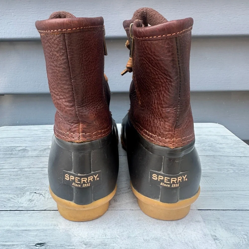 Sperry Women's Saltwater Duck Boots Brown Leather Black Waterproof Size 7